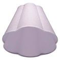Bottom view of scalloped linen shade showing petal-like scalloped opening and smooth white interior lining