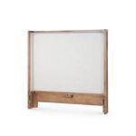 Side angled view of upholstered headboard showing depth and wood grain of Atlas Bed
