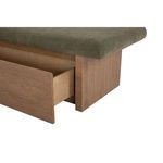 Close-up of Gemma Storage Bench open drawer with wood and chenille textures visible