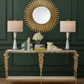 Fossey Object Set styled on a marble and gold decorative console table with green wall and gold sunburst mirror