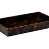 Rectangular serve tray with hand cut pen shell veneer in warm chocolate mosaic pattern and raised edges
