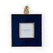 Navy enamel square wall frame with textured gold trim and circular hanger, holds 4x4 photo