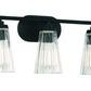 Slightly angled front view showing depth of the Chantilly 3 Light Bath shades and matte black bar