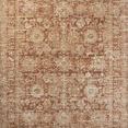 Heritage Brick Multi Rug with vintage-inspired motifs in warm brick red, beige, and muted blue tones, variable-pile texture