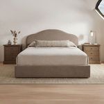 Maggie Storage Bed styled in bedroom setting with neutral bedding, wooden nightstands, and rug