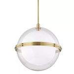 Northport 1 Light Pendant with clear glass globe and aged brass finish horizontal band and stem