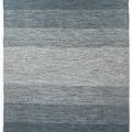 Navy ombre area rug with horizontal gradient stripes and white fringe on short edges