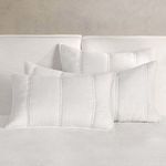 Cloud white rectangular pillow shams with large channel quilted stitching and soft textured ramie fabric
