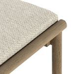 Detail of teak frame rounded corner and edge where cushion rests