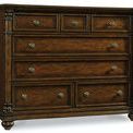 Leesburg Bureau in rich brown wood, seven drawers with traditional round knobs and decorative columns