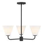 Blair 3-light chandelier with matte black arms and smooth white conical glass shades 24 inch wide