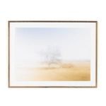Front view of framed photo with clear white mat and soft muted colors in the landscape print