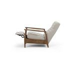 Side view of recliner fully extended with footrest and backrest reclined