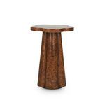 Callie Accent Table with sculpted flower-shaped top and grooved walnut burl pedestal base in rich brown