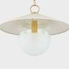Underside view revealing flat cream shade top surface and brass fixture inside frosted globe