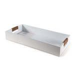 Rectangular tray with white textured body and rope-wrapped handles on both ends