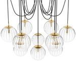 Close-up of Spider Chandelier glass spheres showing vertical ribbing texture and bulb details inside