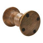 Underside of sable turned wood end table with four black protective pads