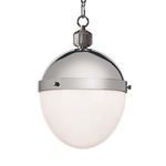 Close-up of Otis Pendant showing polished metal top, ridged hanging knob, and chain detail