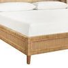 Woven rattan Dolly Bed frame in warm brown tones with textured headboard and tapered legs