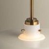 Close-up of patina brass and off white metal connector with pins above the pendant shade