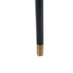 Close-up of black oak desk leg with bronze metal cap detailing