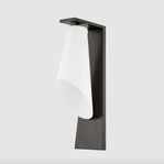 Andros Wall Sconce side view emphasizing bias-cut elliptical opening of the opal glass shade