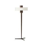 Fordham Floor Lamp frontal view with soft ambient light on linen shade