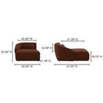 Dimension diagram of Amelia left arm facing chaise sectional indicating height, width, depth