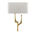 Front view of Bodnant Left Wall Sconce illuminated with gray fabric shade
