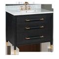 Verona 36 inch black linen bathroom vanity with white Carrara marble top, rectangular undermount sink, and champagne finis...