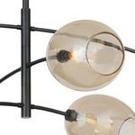 Side close-up showing connection point of amber glass globe to oil-rubbed bronze curved arm