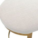 Close-up of white linen blend fabric texture on circular stool seat