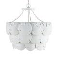 Chandelier hanging chain and metal canopy visible from top angle with layered bone china discs
