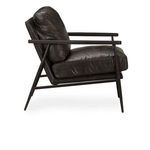 Side view of Arnold Leather Club Chair highlighting the angled backrest and metal frame design