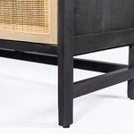 Close-up of black-washed mango wood leg and base frame with clean lines