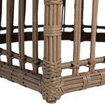 side detail of woven rattan showing a corner joint with securing bands