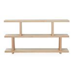 Miri Small Shelf with three horizontal white oak veneer shelves supported by vertical panels in Mid-Century Modern style