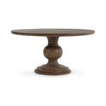 Round dining table in mango wood with turned colonial-style pedestal base and semi-gloss finish