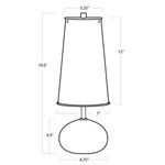 Black and white line drawing with exact dimensions of Hattie White Concrete Gold Metal Mini Lamp
