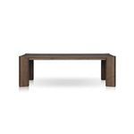 Straight-on view of table edge with visible wood grain and leg placement