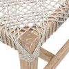 Close-up of bench corner displaying detailed rope pattern and weathered mahogany finish