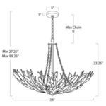 Technical line drawing with chandelier dimensions and maximum 6-foot chain length