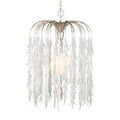 Silver pendant light with cascading white glass leaves forming an organic, dripping design