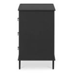 Side profile of Reagan nightstand showing flat top and metal ring handles from side