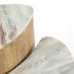 Close view highlighting texture and grain patterns on sun-washed mango wood base of tables