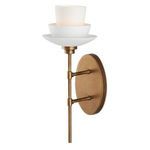 Mid-century modern Etiquette Wall Sconce with antique brass finish and white semi-transparent bone china cup shades