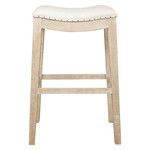 Harper Barstool front view focusing on curved saddle seat and nailhead trim detail