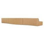 Back view of Naomi sectional highlighting smooth camel fabric upholstery and flat back panels