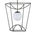 Rochefort Lantern tilted showing both the globe and curved metal accents of the black frame